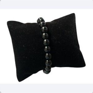 Natural Black Agate Beaded Stretch Bracelet 8mm